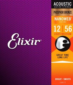 ELIXIR STRINGS NANOWEB Phosphor Bronze Acoustic Guitar Strings Set Light-medium .012-.056